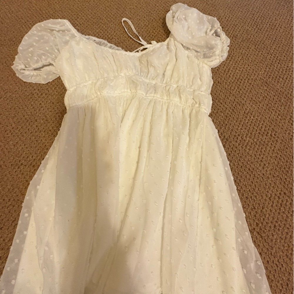 Altar’d State White Babydoll Mini Dress with Puff Sleeves